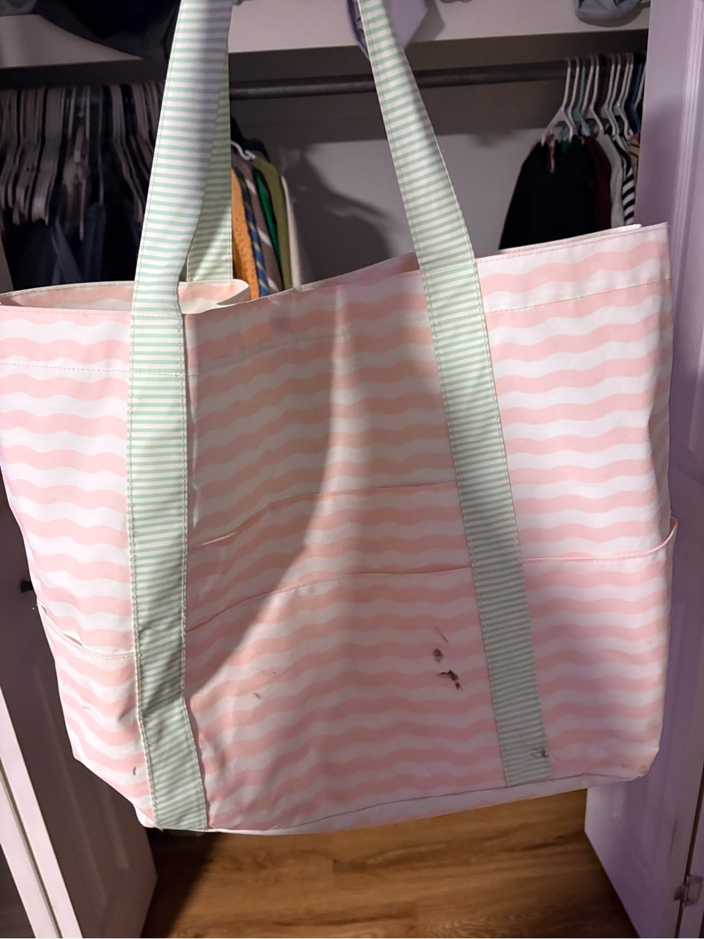 Striped Pink & Mint Utility Tote Bag